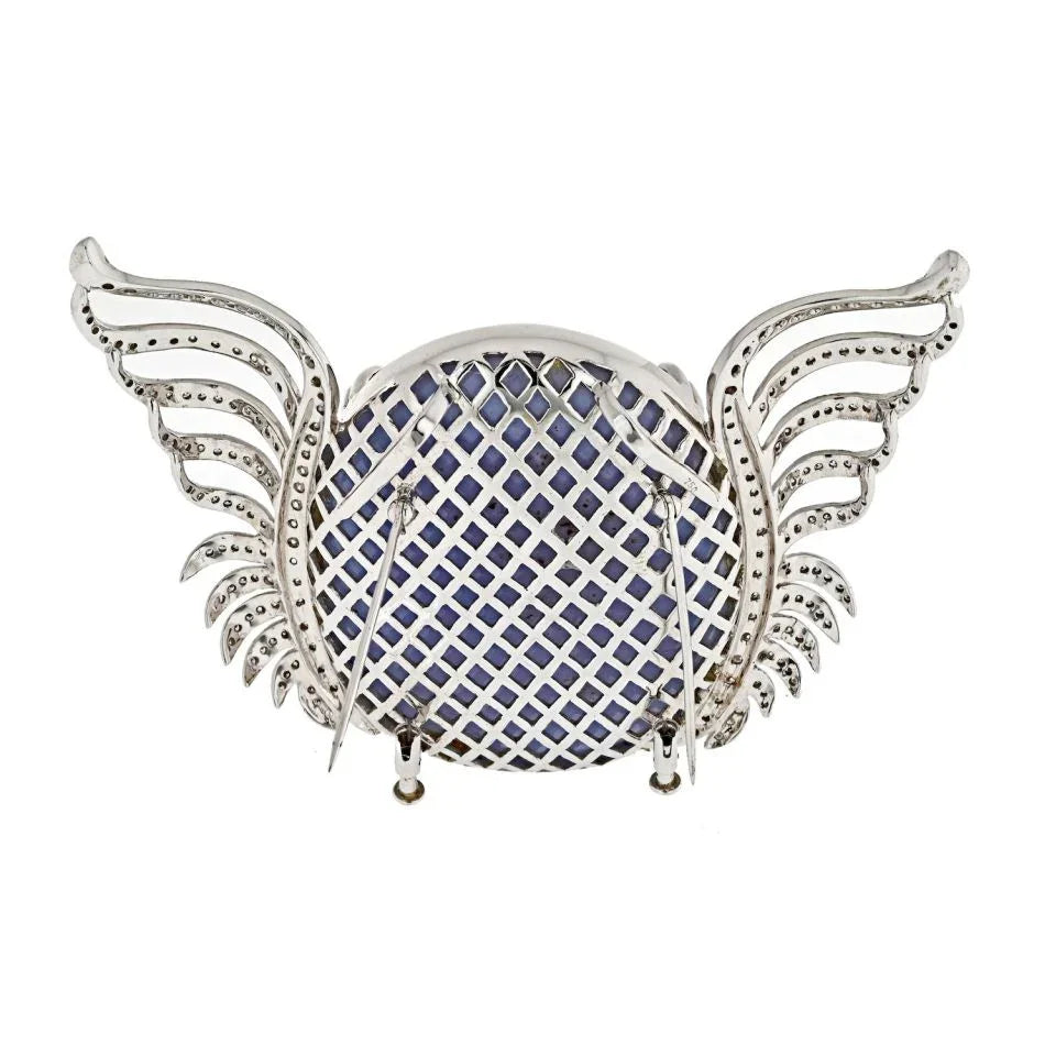 18K White Gold Large Quartz And Diamond Wings Brooch - The Back Vault
