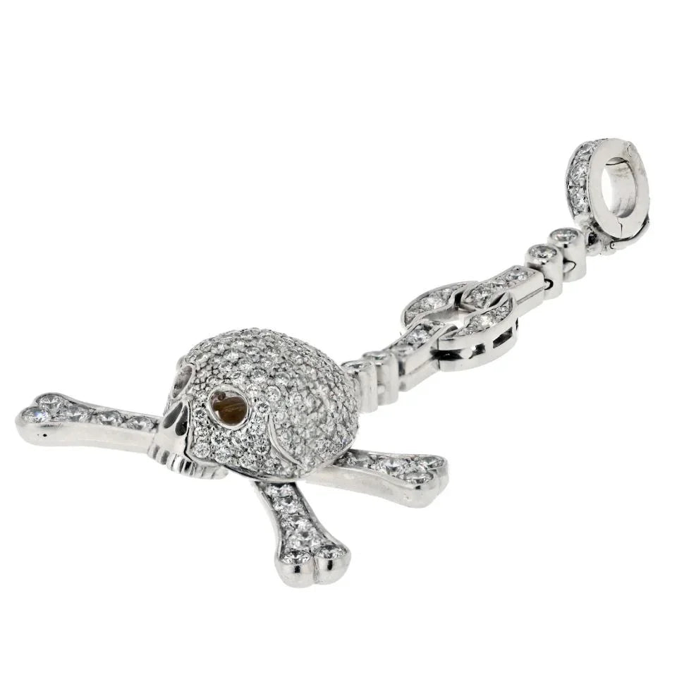 18K White Gold Diamond Scull Charm Pendant - The Back Vault