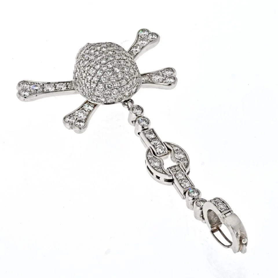 18K White Gold Diamond Scull Charm Pendant - The Back Vault