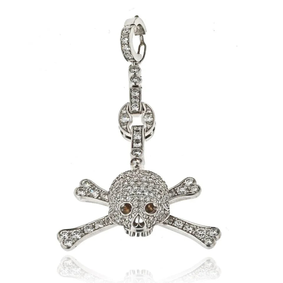 18K White Gold Diamond Scull Charm Pendant - The Back Vault
