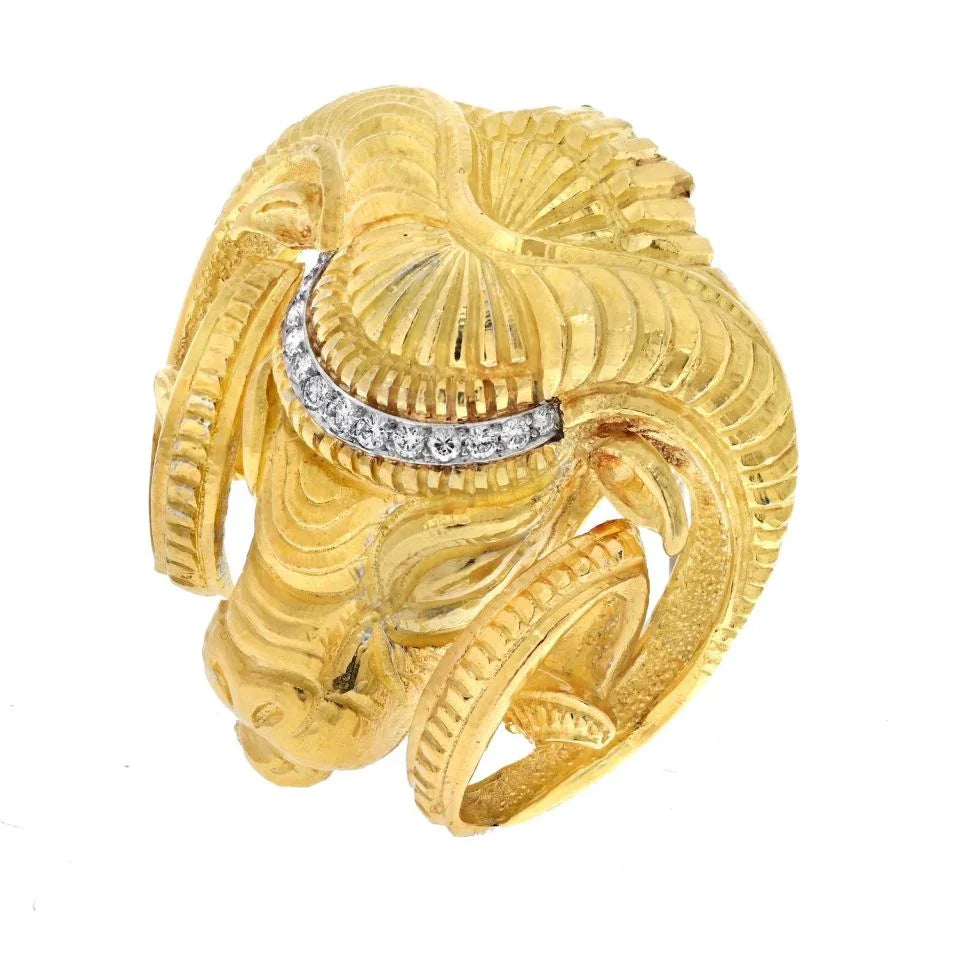 David Webb Platinum & 18K Yellow Gold Ram Diamond Head Brooch - The Back Vault