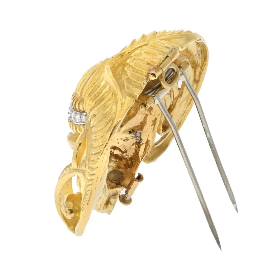 David Webb Platinum & 18K Yellow Gold Ram Diamond Head Brooch - The Back Vault