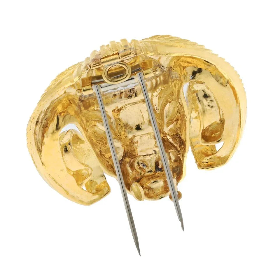 David Webb Platinum & 18K Yellow Gold Ram Diamond Head Brooch - The Back Vault