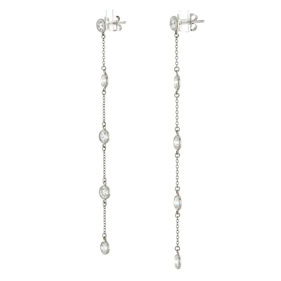 Tiffany & Co. Platinum Elsa Peretti Diamond By The Yard Drop Earrings - The Back Vault