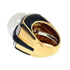 David Webb Platinum & 18K Yellow Gold Pearl, Diamond, Black Enamel Ring - The Back Vault