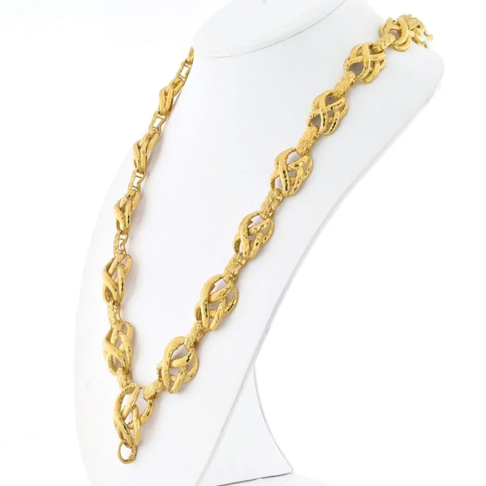 David Webb 18K Yellow Gold Textured Twisted Link Necklace - The Back Vault