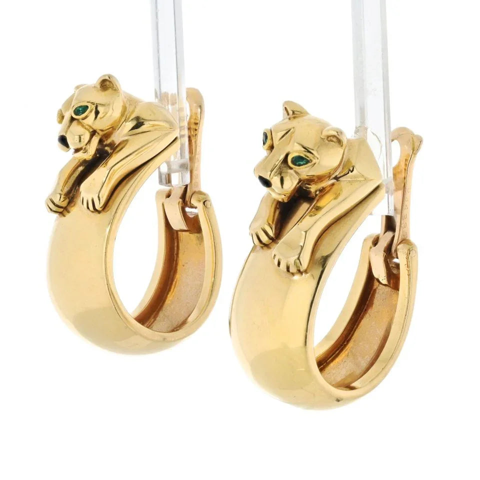 Cartier 18K Yellow Gold Panthere Heads Hoops Earrings - The Back Vault