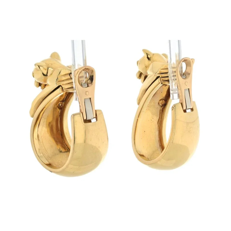 Cartier 18K Yellow Gold Panthere Heads Hoops Earrings - The Back Vault