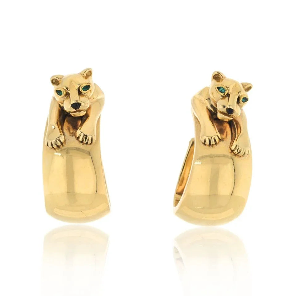 Cartier 18K Yellow Gold Panthere Heads Hoops Earrings - The Back Vault