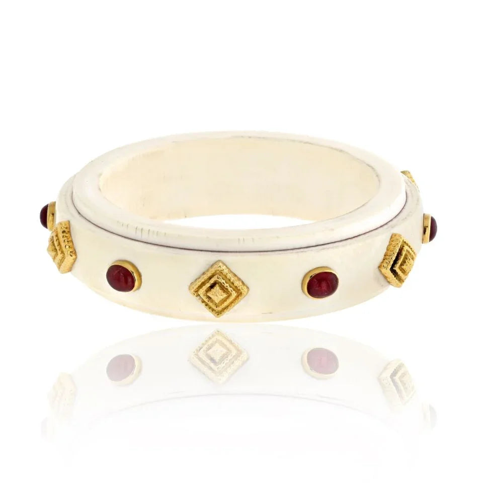 David Webb 18K Yellow Gold Cabochon Ruby Bone Bangle Bracelet - The Back Vault