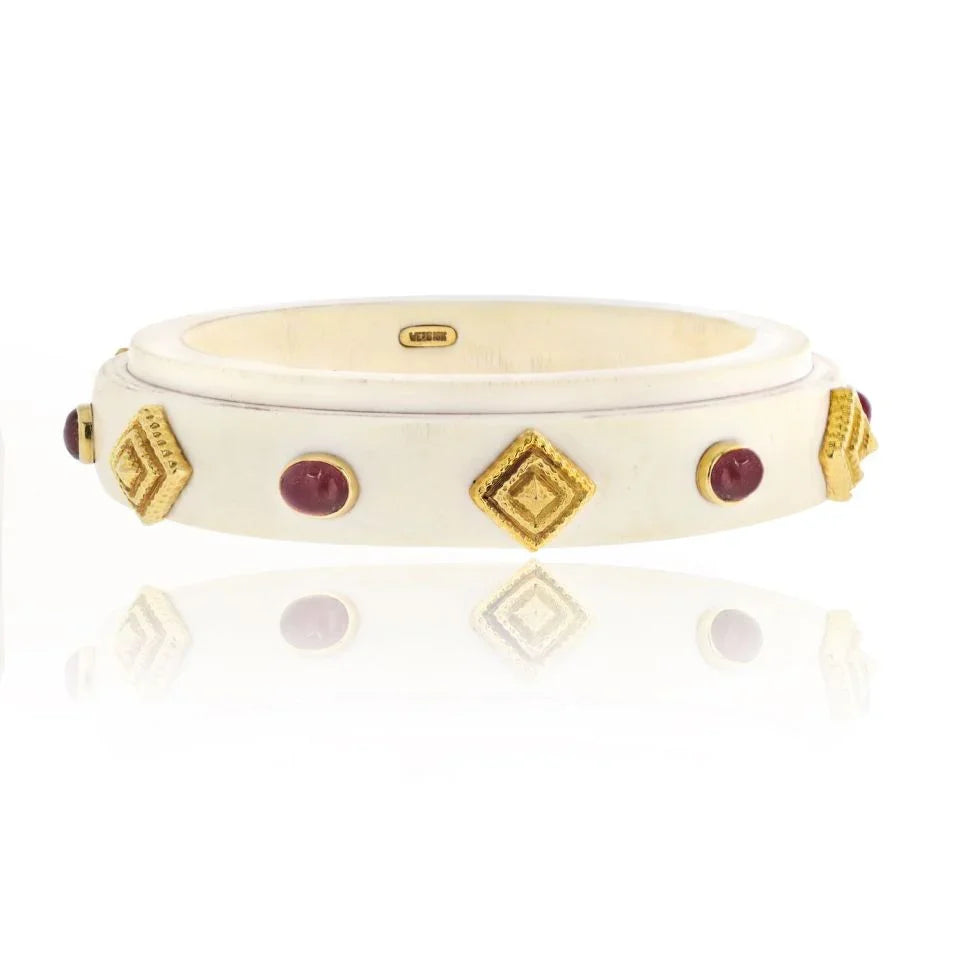 David Webb 18K Yellow Gold Cabochon Ruby Bone Bangle Bracelet - The Back Vault