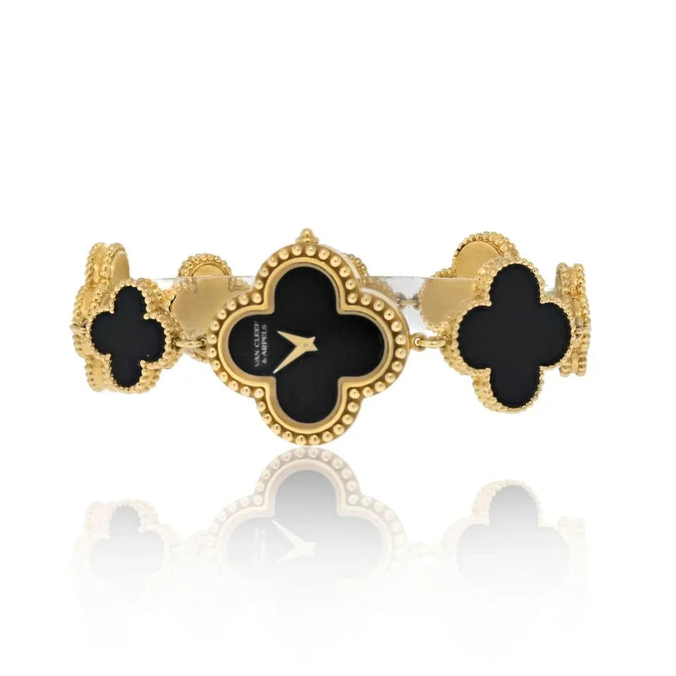 Van Cleef & Arpels Alhambra 18K Yellow Gold Alhabra Onyx Women Watch - The Back Vault