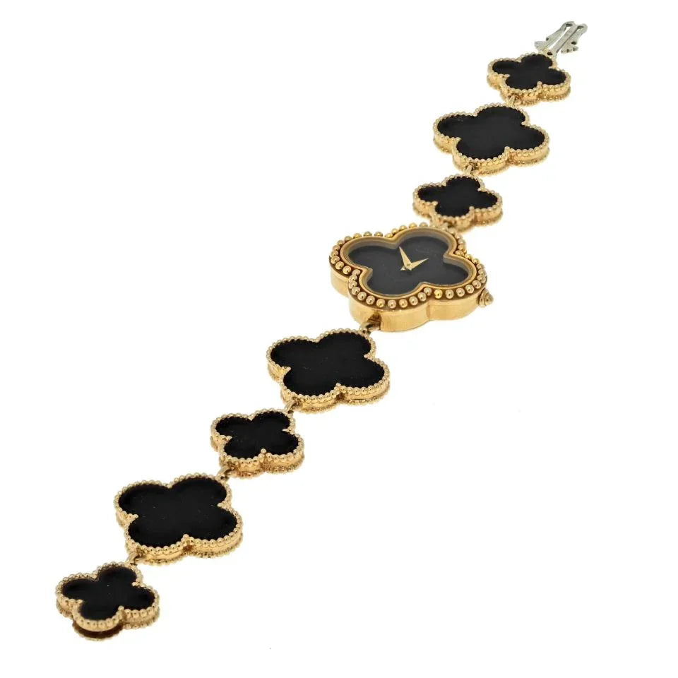 Van Cleef & Arpels Alhambra 18K Yellow Gold Alhabra Onyx Women Watch - The Back Vault