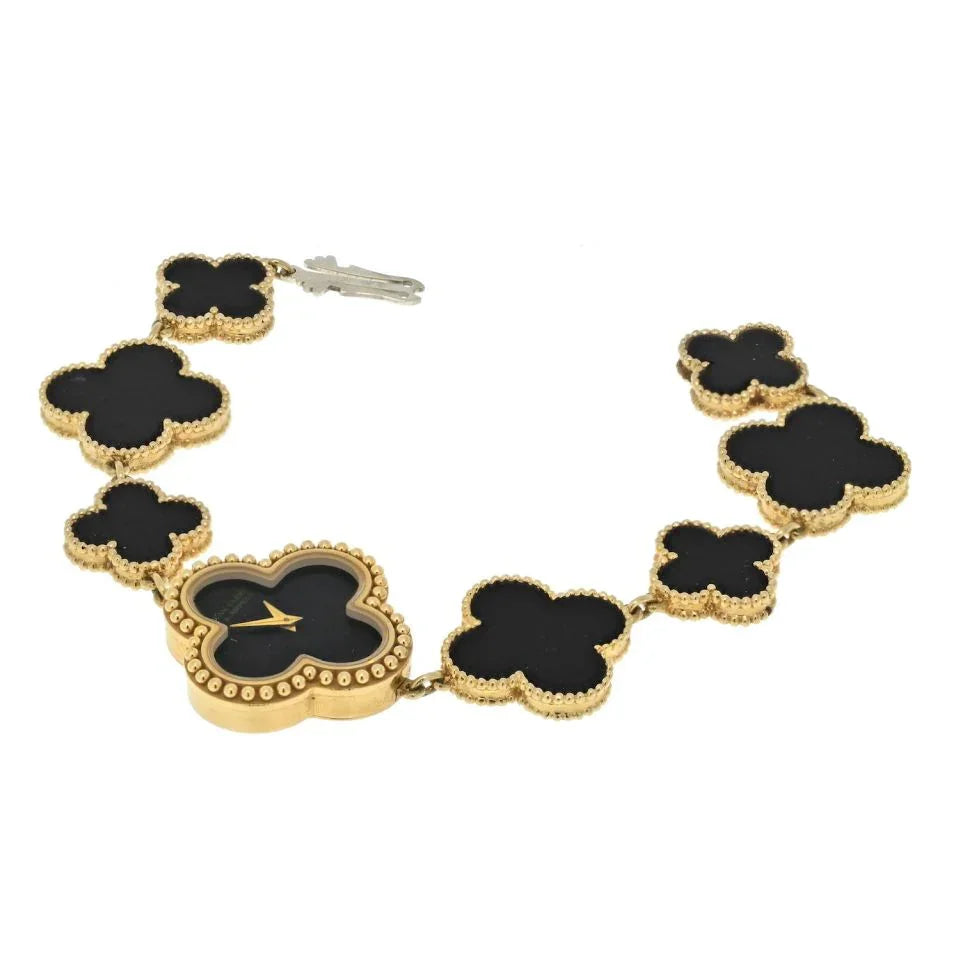 Van Cleef & Arpels Alhambra 18K Yellow Gold Alhabra Onyx Women Watch - The Back Vault