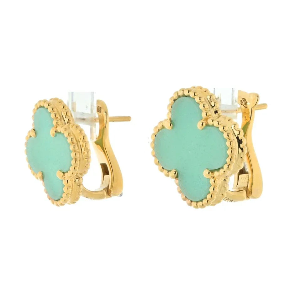 Van Cleef & Arpels 18K Yellow Gold Vintage Alhambra Jade Earrings - The Back Vault