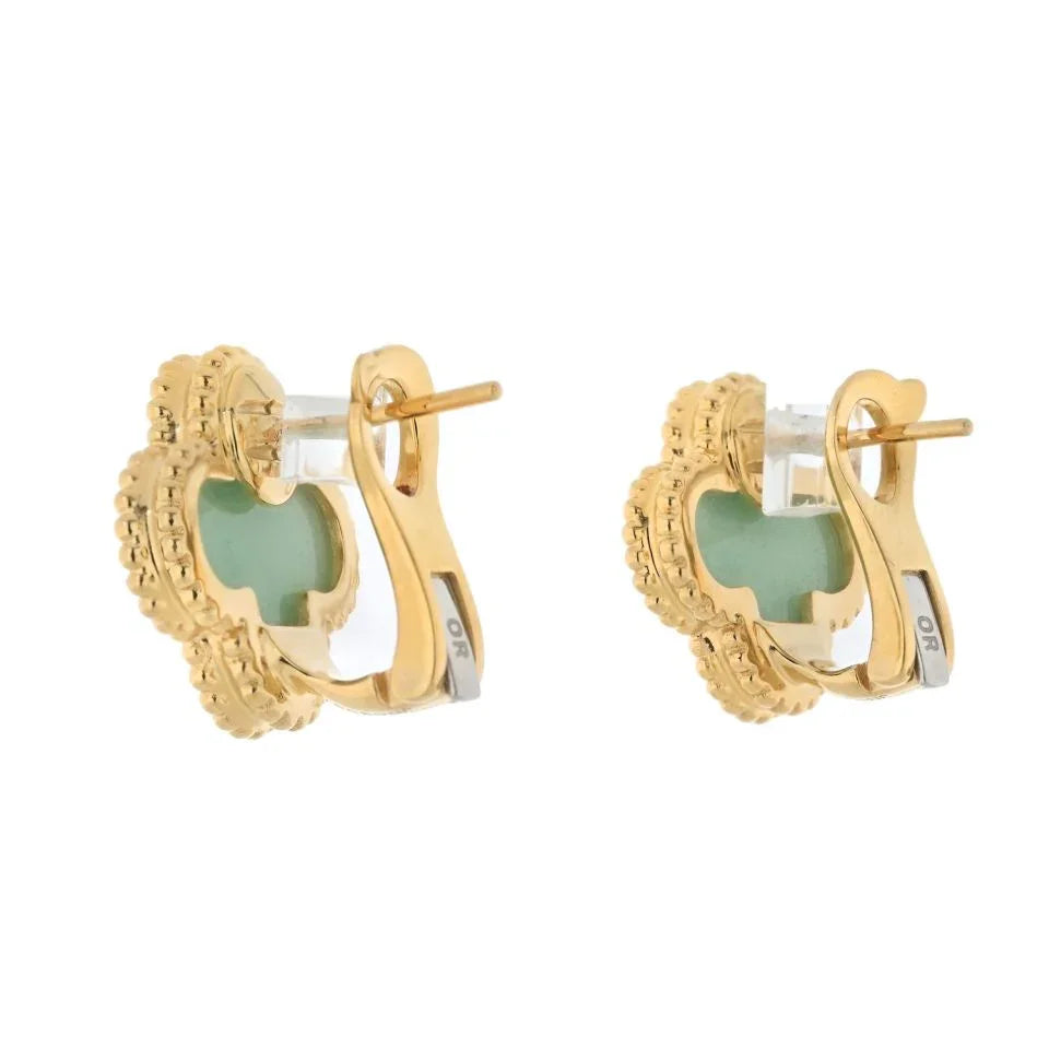 Van Cleef & Arpels 18K Yellow Gold Vintage Alhambra Jade Earrings - The Back Vault
