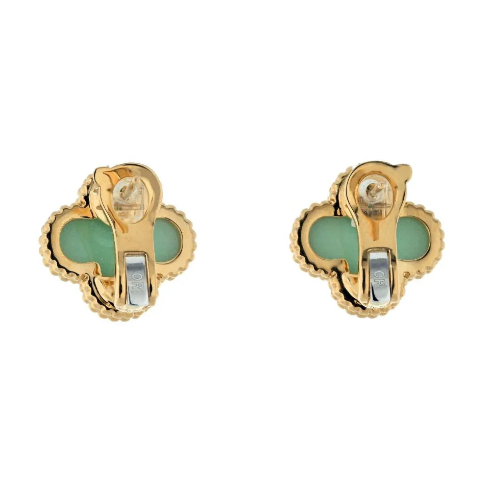 Van Cleef & Arpels 18K Yellow Gold Vintage Alhambra Jade Earrings - The Back Vault