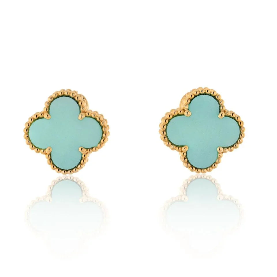 Van Cleef Arpels 18K Yellow Gold Vintage Alhambra Jade Earrings