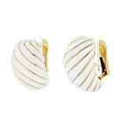 David Webb Platinum & 18K Yellow Gold White Enamel Wave Clip Earrings - The Back Vault