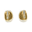 David Webb Platinum & 18K Yellow Gold White Enamel Wave Clip Earrings - The Back Vault