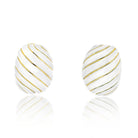 David Webb Platinum & 18K Yellow Gold White Enamel Wave Clip Earrings - The Back Vault