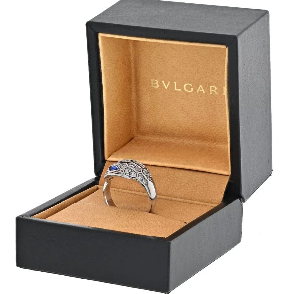 Bvlgari Serpenti 18K White Gold Vipor Snake Sapphire Eyes Ring - The Back Vault