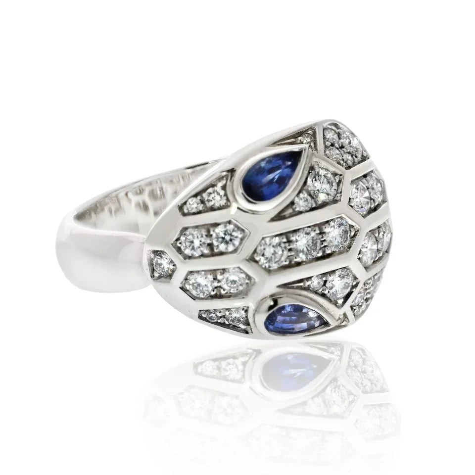Bvlgari Serpenti 18K White Gold Vipor Snake Sapphire Eyes Ring - The Back Vault