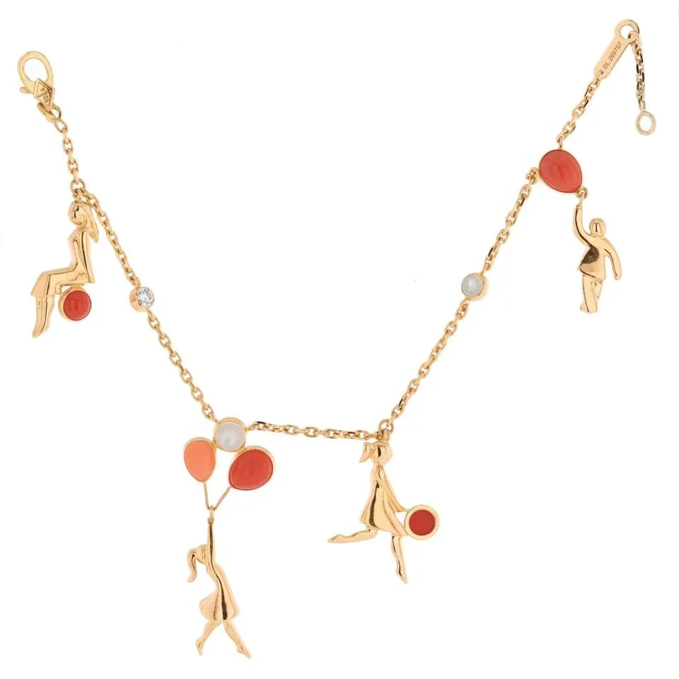 Van Cleef & Arpels 18K Rose Gold Mercredi A Paris Coral 4 Charm Bracelet - The Back Vault