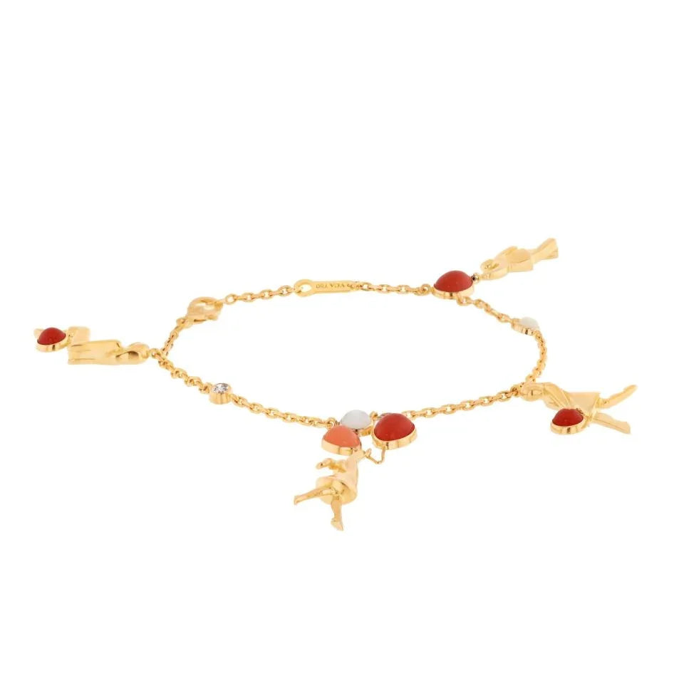 Van Cleef & Arpels 18K Rose Gold Mercredi A Paris Coral 4 Charm Bracelet - The Back Vault