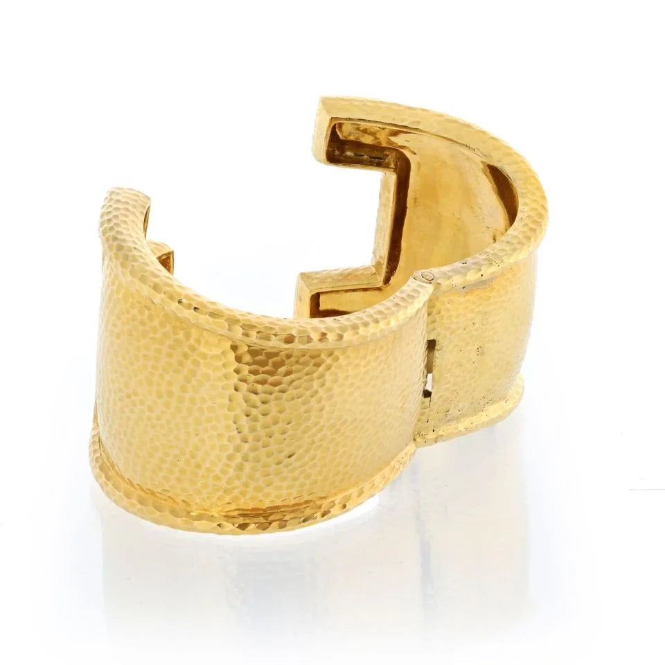 David Webb Platinum & 18K Yellow Gold Hammered Split Front Cuff Bangle Bracelet - The Back Vault