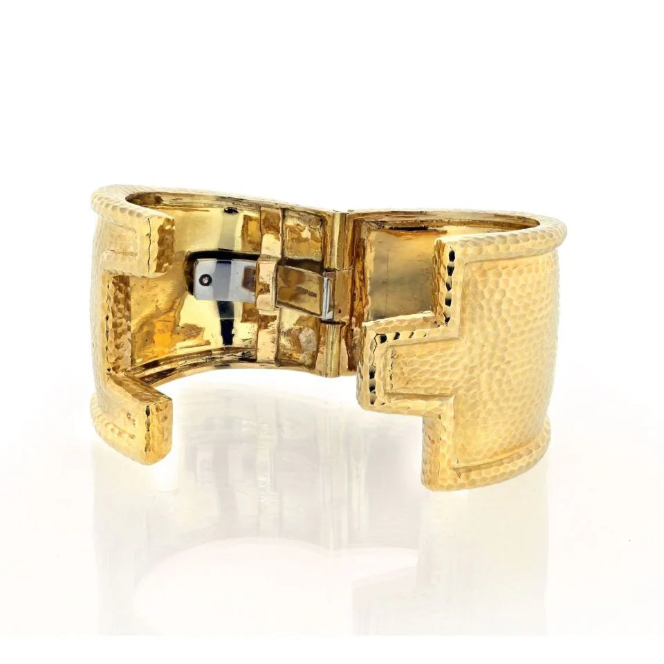 David Webb Platinum & 18K Yellow Gold Hammered Split Front Cuff Bangle Bracelet - The Back Vault