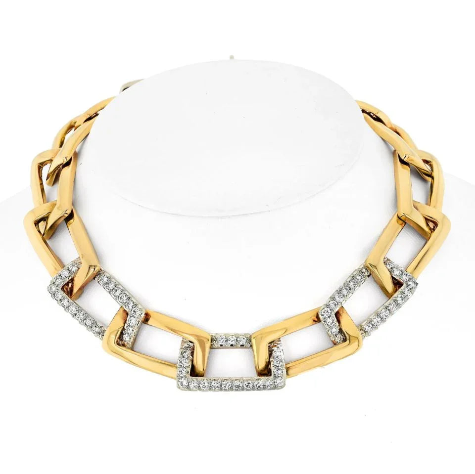 David Webb Platinum & 18K Yellow Gold Open Link Collar Necklace - The Back Vault