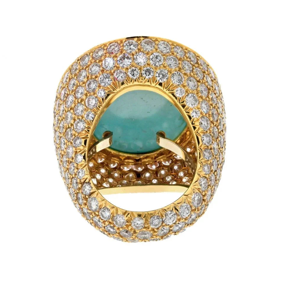 David Webb Platinum & 18K Yellow Gold Large Turquoise And Diamond Ring - The Back Vault