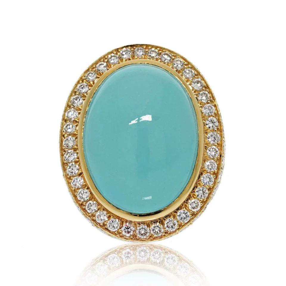 David Webb Platinum & 18K Yellow Gold Large Turquoise And Diamond Ring - The Back Vault