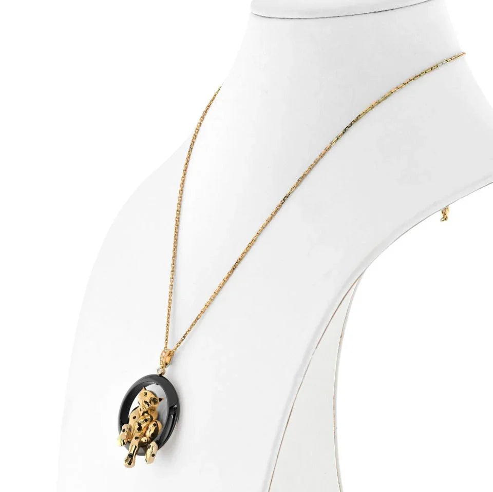Cartier 18K Yellow Gold Panthere On A Black Onyx Necklace - The Back Vault