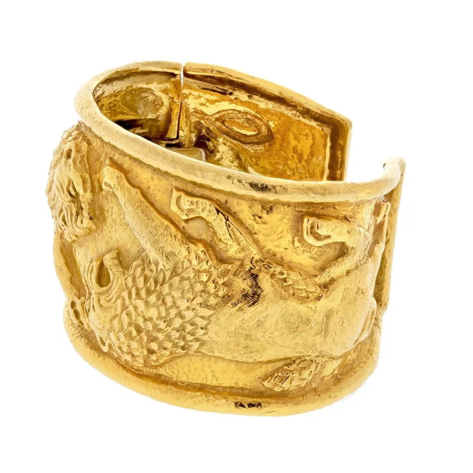 David Webb Platinum & 18K Yellow Gold Double Lion Cuff Bracelet - The Back Vault