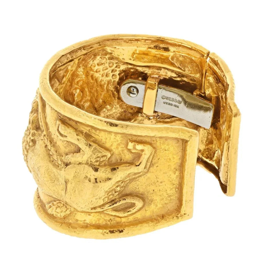 David Webb Platinum & 18K Yellow Gold Double Lion Cuff Bracelet - The Back Vault