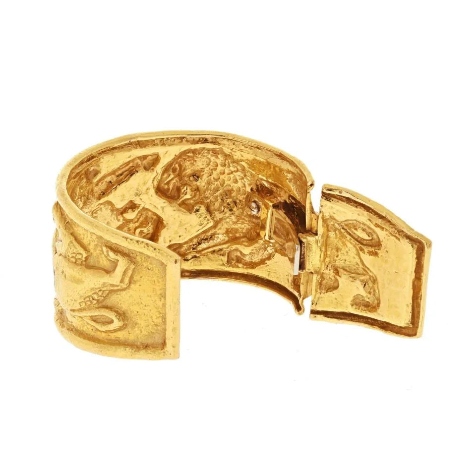 David Webb Platinum & 18K Yellow Gold Double Lion Cuff Bracelet - The Back Vault