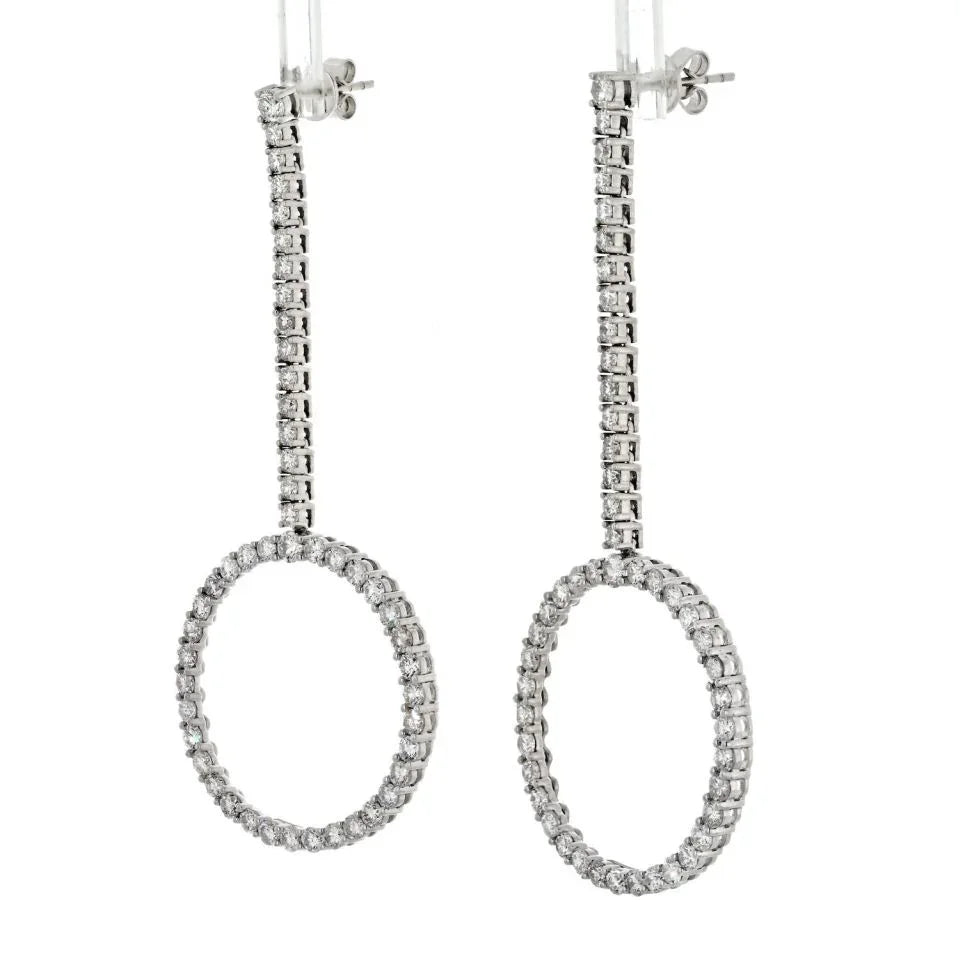 18K White Gold 5.92cttw Round Cut Diamond Dangling Earrings - The Back Vault