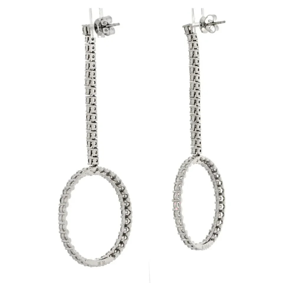 18K White Gold 5.92cttw Round Cut Diamond Dangling Earrings - The Back Vault