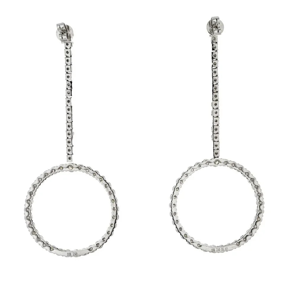 18K White Gold 5.92cttw Round Cut Diamond Dangling Earrings - The Back Vault