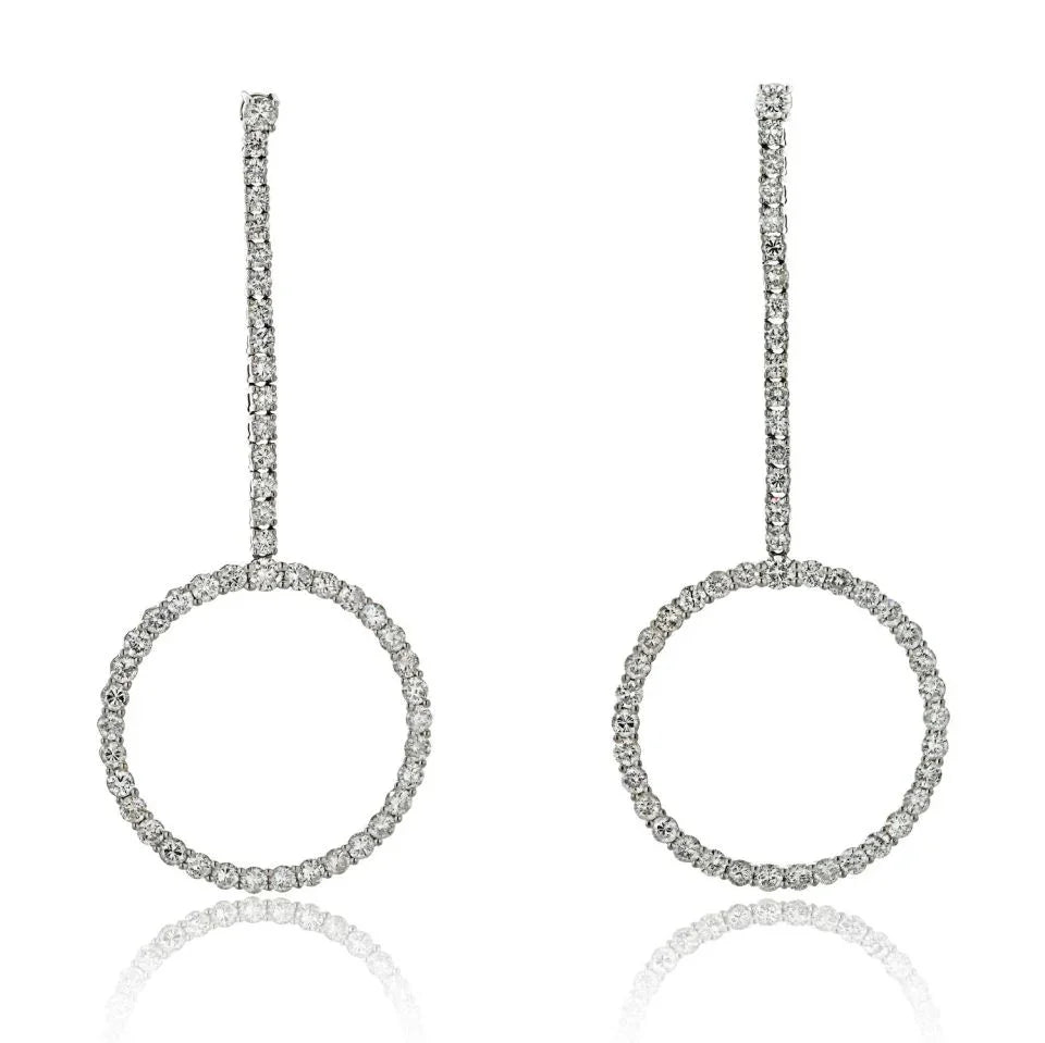 18K White Gold 5.92cttw Round Cut Diamond Dangling Earrings - The Back Vault