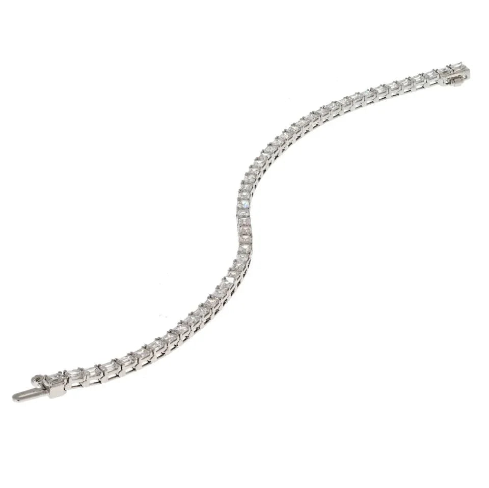 18K White Gold 7.35cttw Emerald Cut Diamond One Line Bracelet - The Back Vault