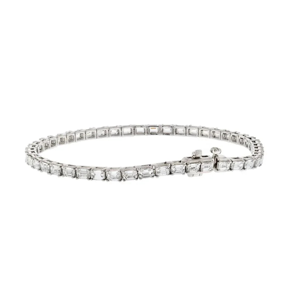 18K White Gold 7.35cttw Emerald Cut Diamond One Line Bracelet - The Back Vault