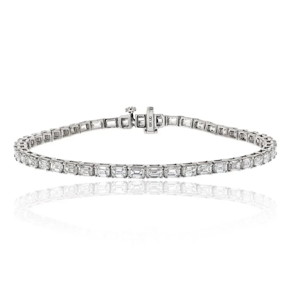 18K White Gold 7.35cttw Emerald Cut Diamond One Line Bracelet - The Back Vault