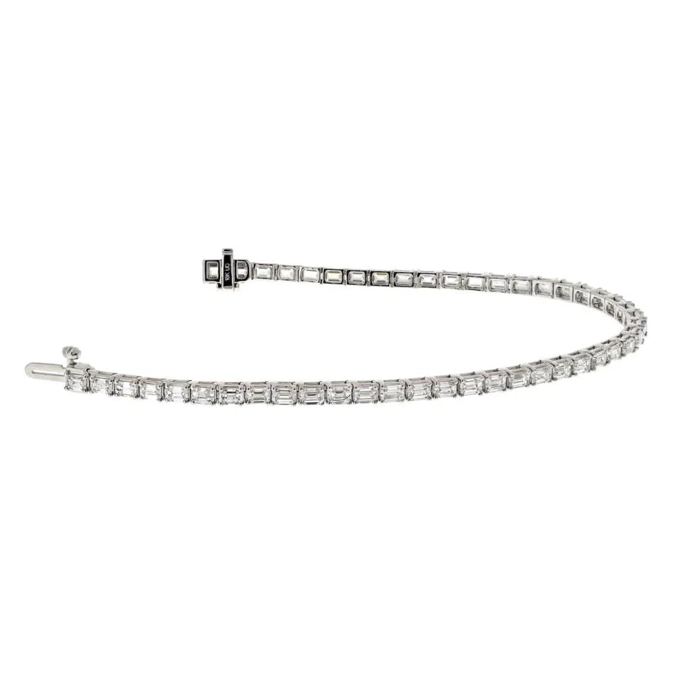 18K White Gold 7.35ct Emerald Cut Diamond One Line Bracelet - The Back Vault