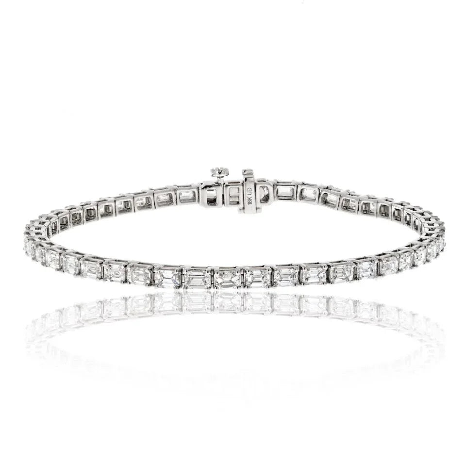 18K White Gold 7.35ct Emerald Cut Diamond One Line Bracelet - The Back Vault