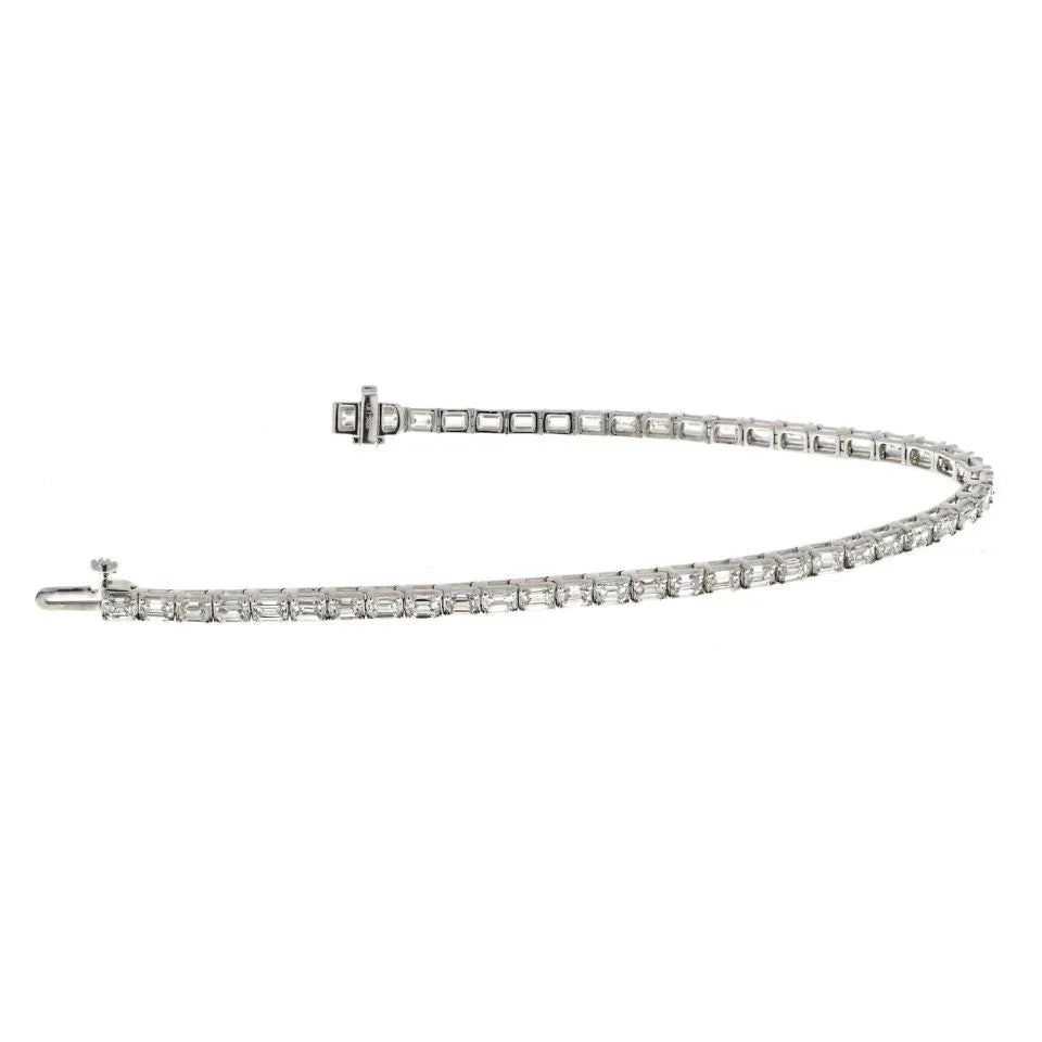 18K White Gold 7.35cttw Emerald Cut Diamond One Line Bracelet - The Back Vault