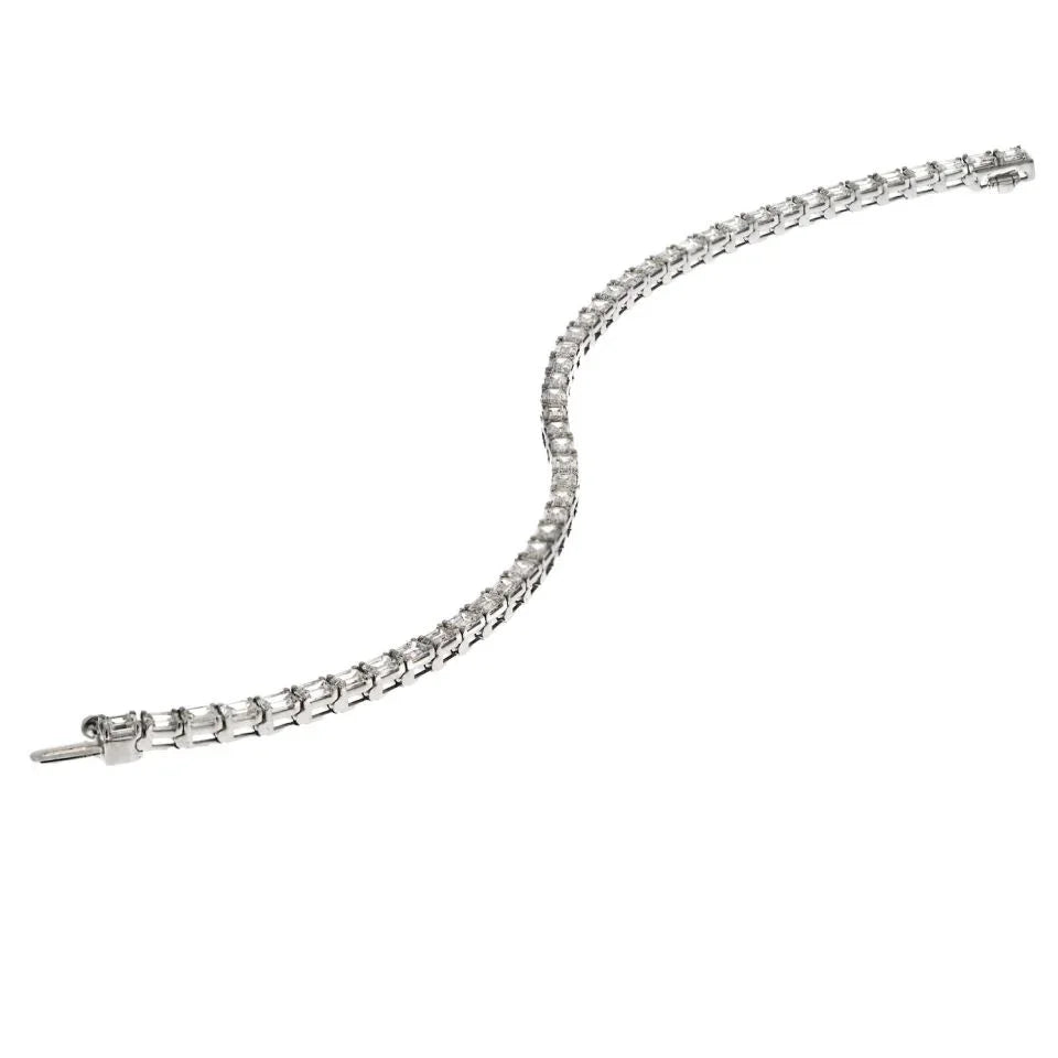 18K White Gold 7.35cttw Emerald Cut Diamond One Line Bracelet - The Back Vault