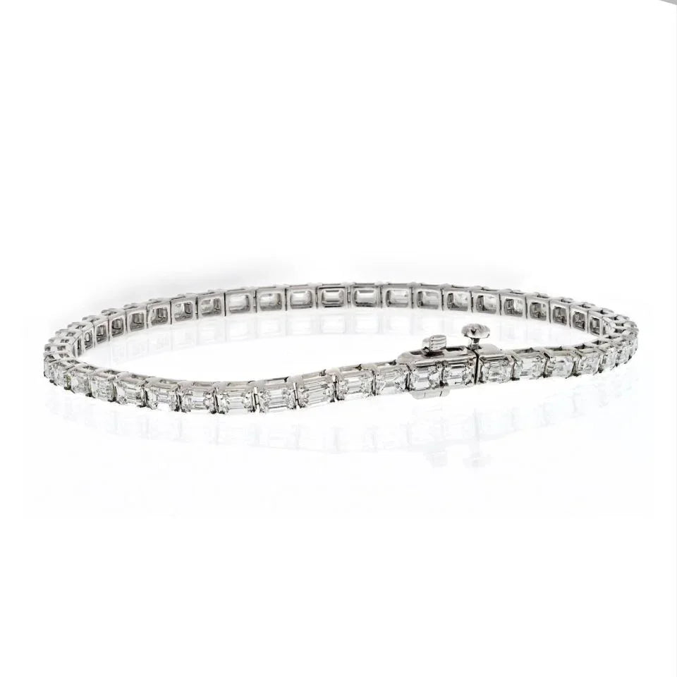 18K White Gold 7.35cttw Emerald Cut Diamond One Line Bracelet - The Back Vault
